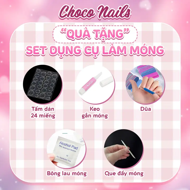 [MJ892] CHOCO NAILS- Bộ Nailbox 30 Mó.ng Form Nhọn Hạt Gạo Họa Tiết Nơ Xinh Nhẹ Nhàng Cực Xinh Đủ Size Cho Nữ Tặng Kèm Phụ Kiện Gắn Món.g 2