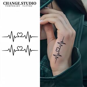 Hình Xăm Tạm Thời, Thiết Kế ECG, Kéo Dài Trong 15 Ngày, Không Thấm Nước Và Chống Trơn Trượt, Kèm Miếng Dán Hình Xăm