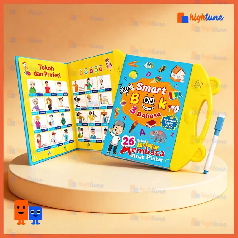 Hightune Buku Edukasi Anak/Smart Book 3 Bahasa Muslim Elektronik Interaktif 26 Materi Inggris Arab Indonesia Mainan Belajar