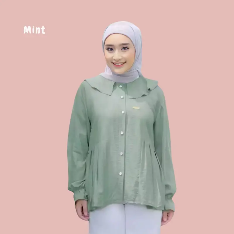 AYYA BLOUSE - KEMEJA ATASAN DEWASA - FULL KANCING DEPAN - BAHAN CRINKLE - Wanita - Remaja 3