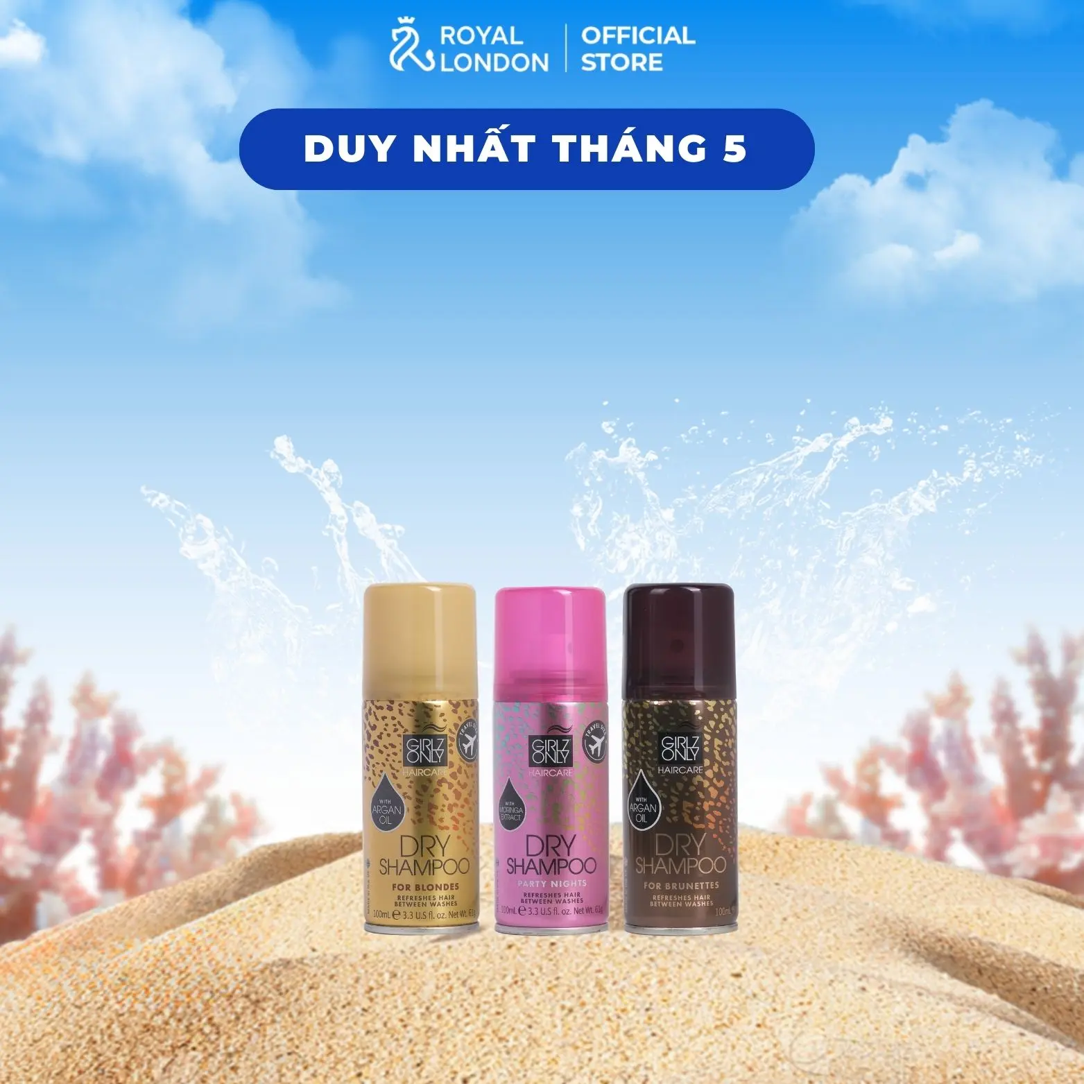 Dầu Gội Khô GirlzOnly các màu Party Nights / For Blondes/ For Brunettes travelsize 100ml hỗ trợ phồng tóc