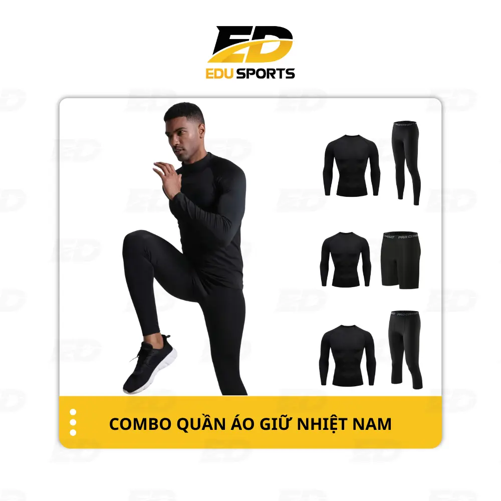 Combo Quần áo giữ nhiệt Nam, bộ quần áo giữ nhiệt Procombat co dãn 4 chiều, tập gym đá bóng, chạy bộ