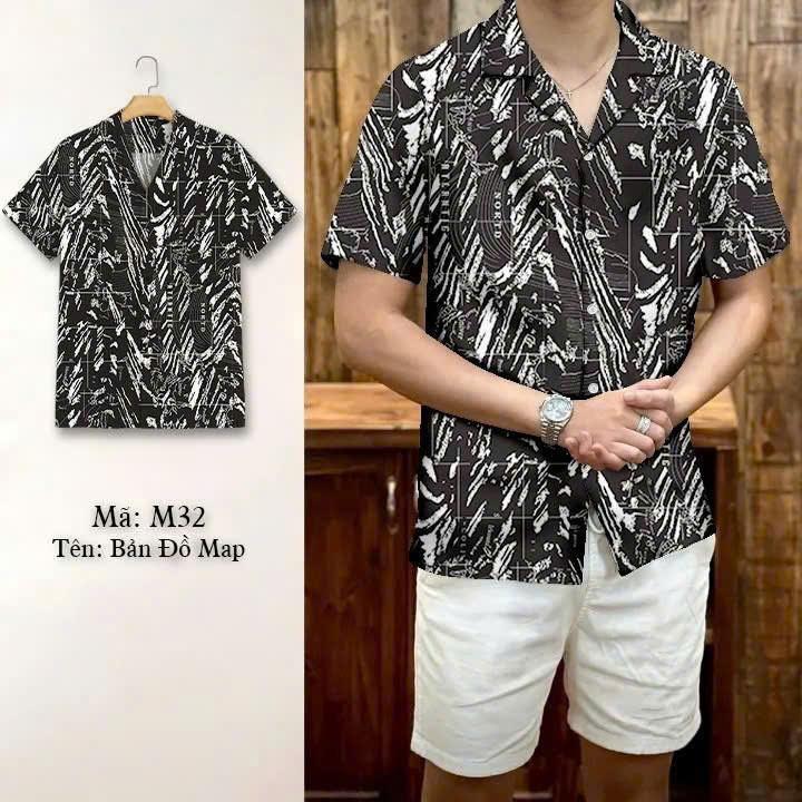 Áo Sơ Mi Cuban Vải Lụa Bản Đồ Map M32 Siêu Mịn Dáng Trẻ Trung M03 sominam  dep somidep áo sơ mi unisex thường Menswear Shirt