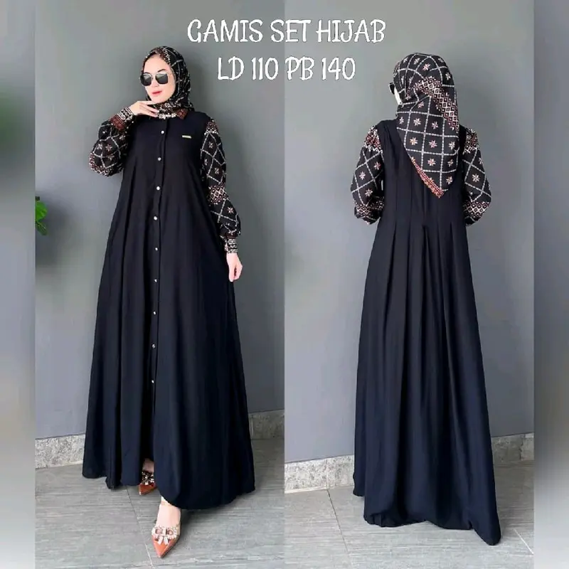 GAMIS SET HIJAB RAYON PREMIUM BLACK SERIES // GAMIS SULTAN ZR ETNIK // GAMIS LEBARAN // GAMIS VIRAL // GAMIS 2in1 // GAMIS CANTIK // SETELAN HIJAB GAMIS Muslim Wanita Mewah Tebal Nyaman 5
