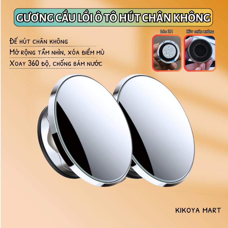 Gương cầu lồi ô tô mini xoay 360 độ đế hút chân không xóa điểm mù tăng tầm quan sát khi lái xe mặt gương tráng bạc số lượng 1 cặp 