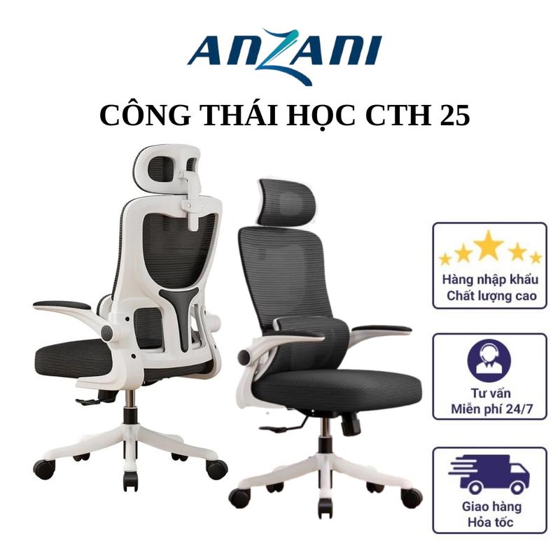 {CTH_25}_Ghế tựa lưng CTH 25 nhà ANZANI, ghế công thái học lưng kép giúp đỡ lưng cao cấp, lưng ghế thiết kế cố định không ngả nhựa bền ghế  công