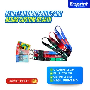 Ersprint Paket Lanyard Custom 2CM + ID Card PVC Tahan Air + Holder Transparan Full Set Siap Pakai untuk Kantor & Event Bahan Tisu Premium Cetak 2 Sisi Kait Besi Kartu Plastik Kaku - Foto
