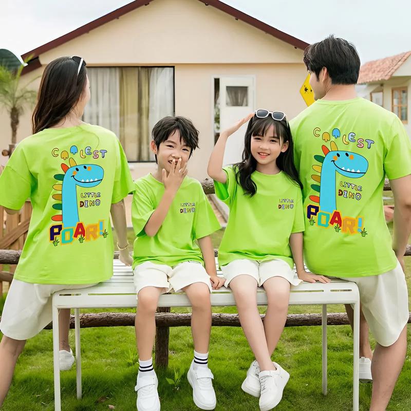 Áo gia đình cổ tròn tay ngắn đồng phục bố mẹ và bé unisex nam nữ in 2 mặt hoạ tiết sắc nét chất thun dày mịn