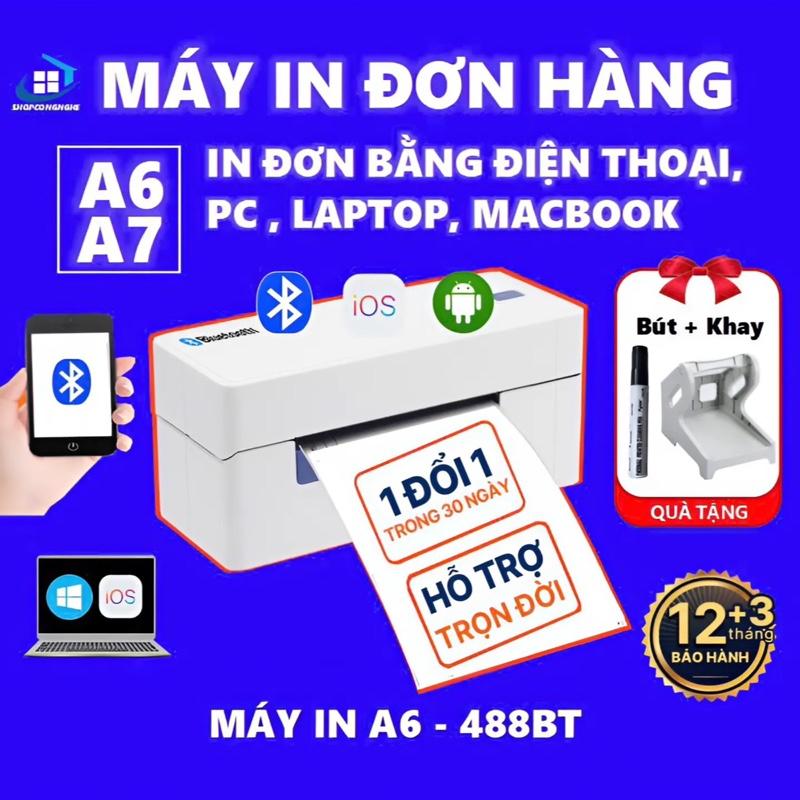 Máy in đơn hàng | Máy in nhiệt Bluetooth 488BT-N41BT khổ A6~100x150mm, App máy in có Tiếng Việt, in đơn hàng các sàn TMĐT bằng Điện thoại, Máy tính, in tem nhãn, mã vận đơn. BH 15 tháng