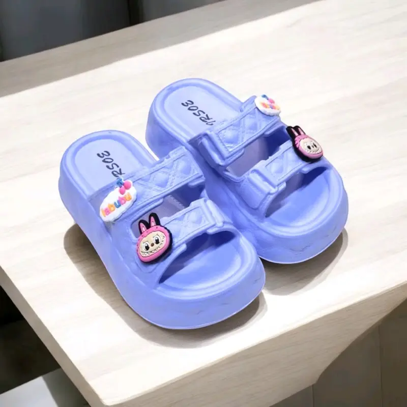 Sandal Selop Anak Perempuan Sandal Wedges Anak Cewek Slip On Double Strap Motif Labubu 572 1