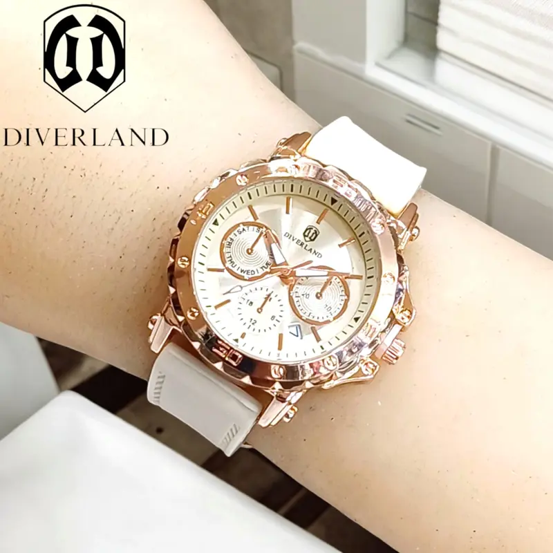 FREE BOX DAN BATERAI CADANGAN- JAM TANGAN FASHION WANITA TALI RUBBER CHRONO TANGGAL AKTIF BODY BULAT STAINLESS STEEL 4