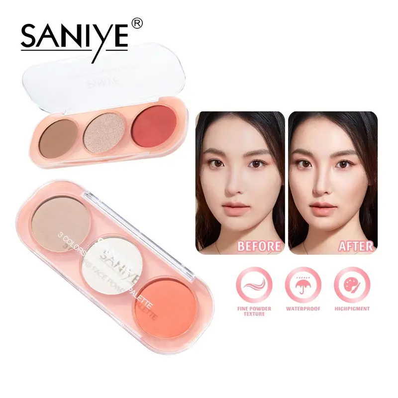Saniye E0358 Multi Fungsi Blush On Glitter Highlighter Palette Contour Eyeshadow Palette 6