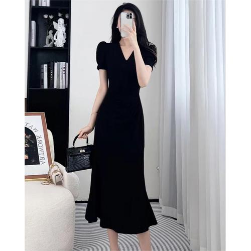 7892 Long Dress Hitam Lengan Pendek Korean Style Aesthetic Import Wanita  Black Dress Elegant Casual Dress Kekinian Simple - 1312-red L