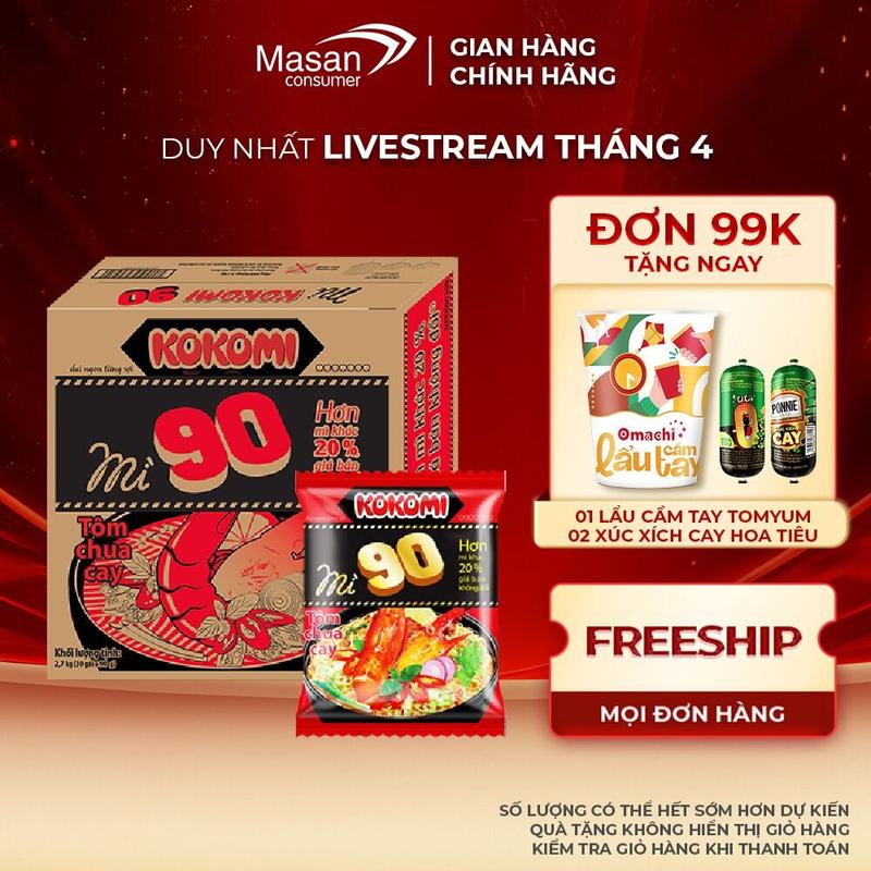 Mì Kokomi Đại 90 Tôm Chua Cay Gói - Thùng 30 Gói x 90g