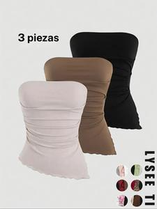 Top de tubo fruncido sólido para mujer, top sin tirantes casual y a la moda para uso diario, ropa de verano para damas