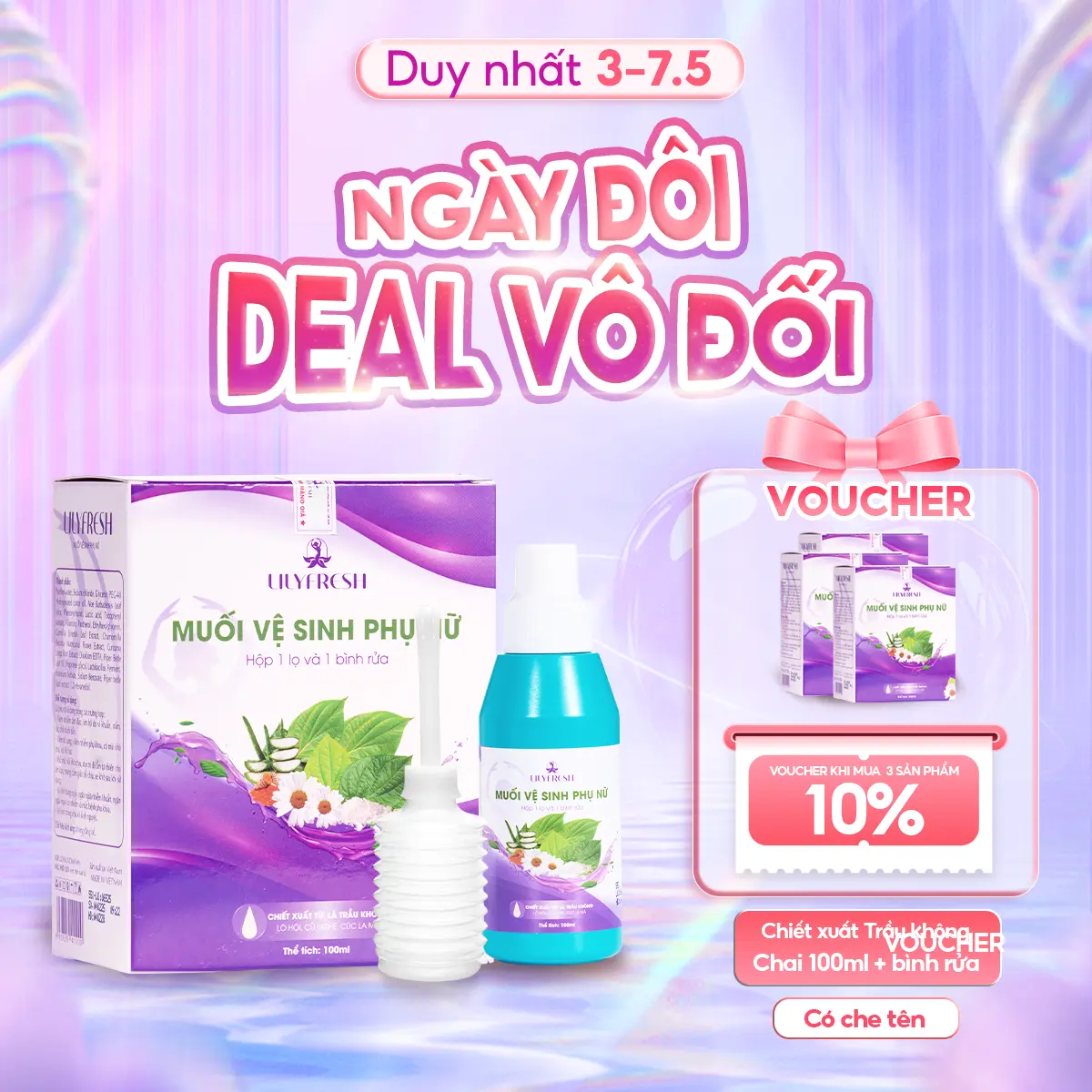 [BÁN CHẠY NHẤT] Bộ Muối Vệ Sinh LilyFresh 100ml - Chiết Xuất Lá Trầu Không Hỗ Trợ Làm Sạch Khử Mùi