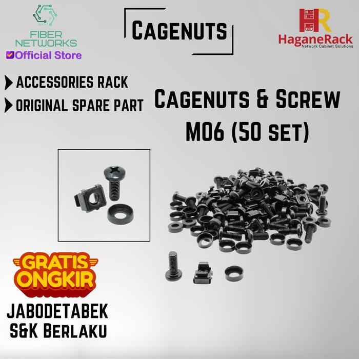 Gambar HaganeRack 50 set M06 Cagenut Screws Rak Server - Mur Baut Rak Server dari Fiber Networks Kota Administrasi Jakarta Barat Tokopedia
