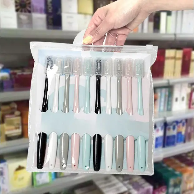 Bộ Bàn Chải Đánh Răng Lông Mềm, 10 Chiếc, Màu Trơn Màu Kem Đơn Giản, Thích Hợp Cho Người Lớn, Bán Chạy, Người Có Ảnh Hưởng Trực Tuyến Douyin Và WeChat Women Nữ bótđánhrăng chobé bàn chải  đánh răng colgate dùng 1 lần