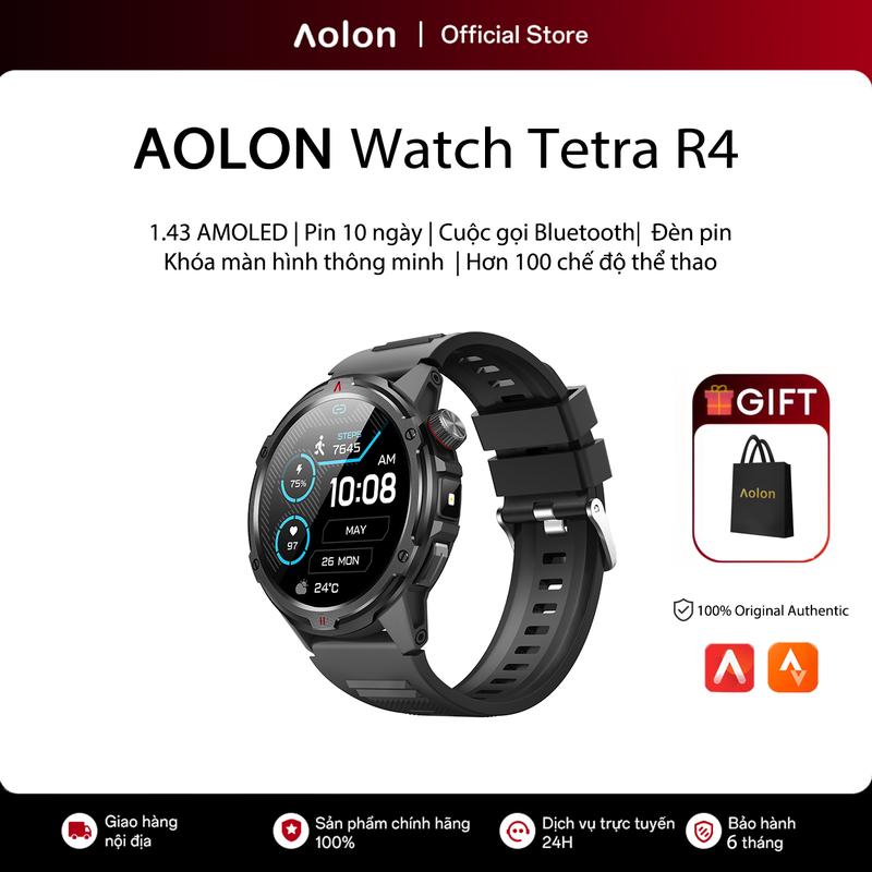  【LIVE Aolon Tetra R4  Đồng hồ thông minh Định vị hỗ trợ AGPS AOD Cover Lock Compass Bluetooth Call 1.46 inch Đồng hồ thông minh Đo nhịp tim Theo dõi oxy trong máu Theo dõi giấc ngủ Đèn pin Đồng hồ thông minh thể thao ngoài trời 
