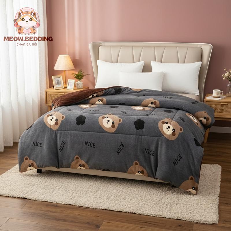 CHĂN LÔNG THỎ YUKY 3KG - chăn mùa đông vải nỉ nhung lông thỏ cao cấp sử dụng từ 0-25 độ c ấm cực nhanh dữ ấm lâu kích thước rộng 2mx2m2
