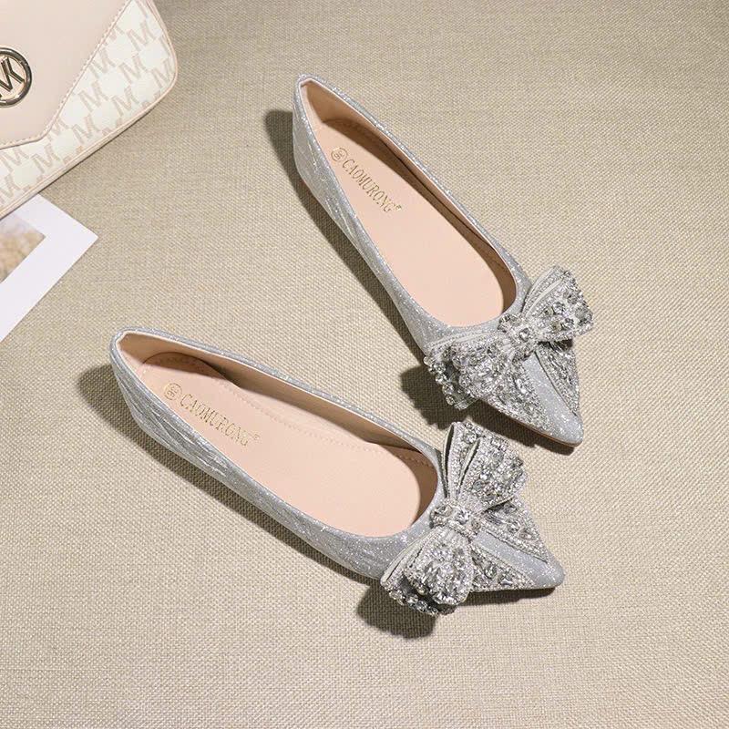 Giày BÚP BÊ NƠ VIP mũi nhọn chât da kim tuyến dành cho nàng đi chơi đi tiệc đây ạ