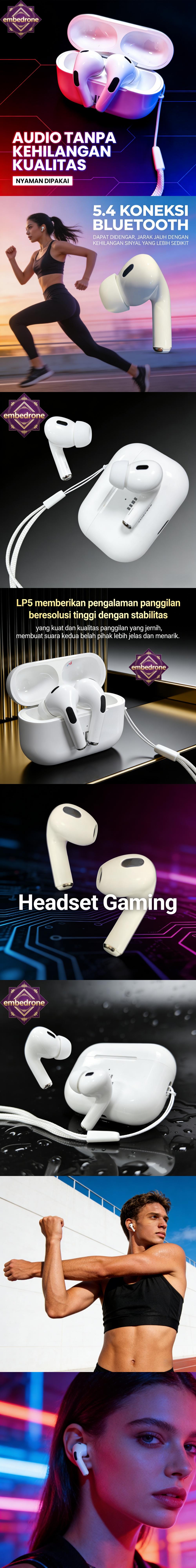 embedrone 2026 NEW PHANTOM ANK50 EarphoneNirkabel, Anti Air Dalam, Baterai Tahan Lama, TWS, BassKuat, Surround 3D, Peredam Suara Cerdas, Gaming,Panggilan, Musik, Olahraga, Earphone Bluetooth Nirkabel