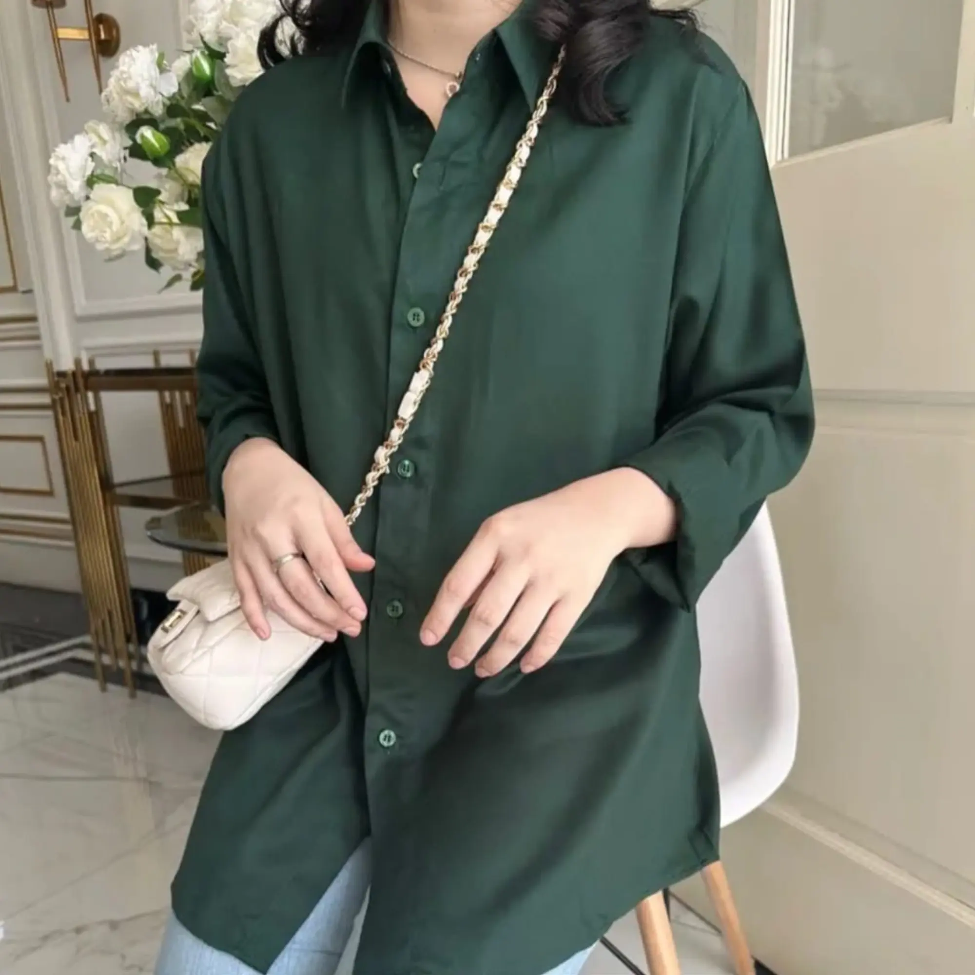 Kemeja Wanita Rayon Twill Polos Korean Style Kekinian - Bahan Lembut dan Adem