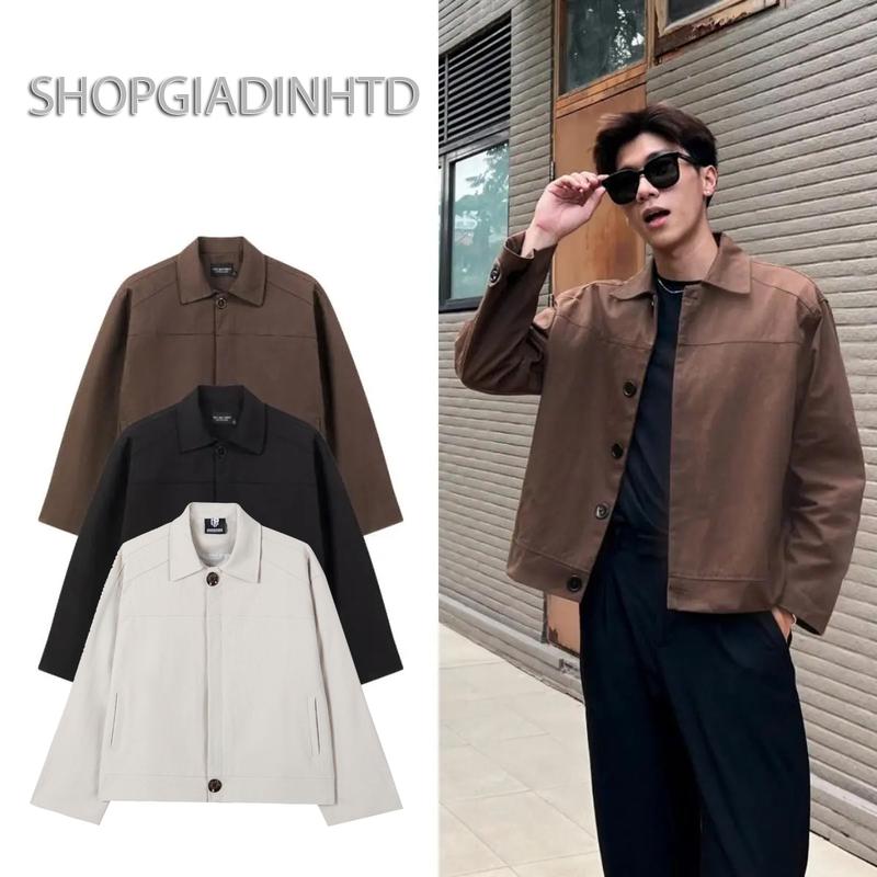 Áo Khoác Kaki Có Cúc SHOPGIADINHTD Jacket Kaki Form Crop Lửng Unisex Cổ Bẻ Phong Cách Basic Thanh Lịch