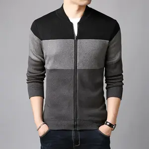 sweater rajut resleting bomber premium cowok/ Pria Knitwear Panjang Hitam Kerah Baju Tebal Tebal Santai