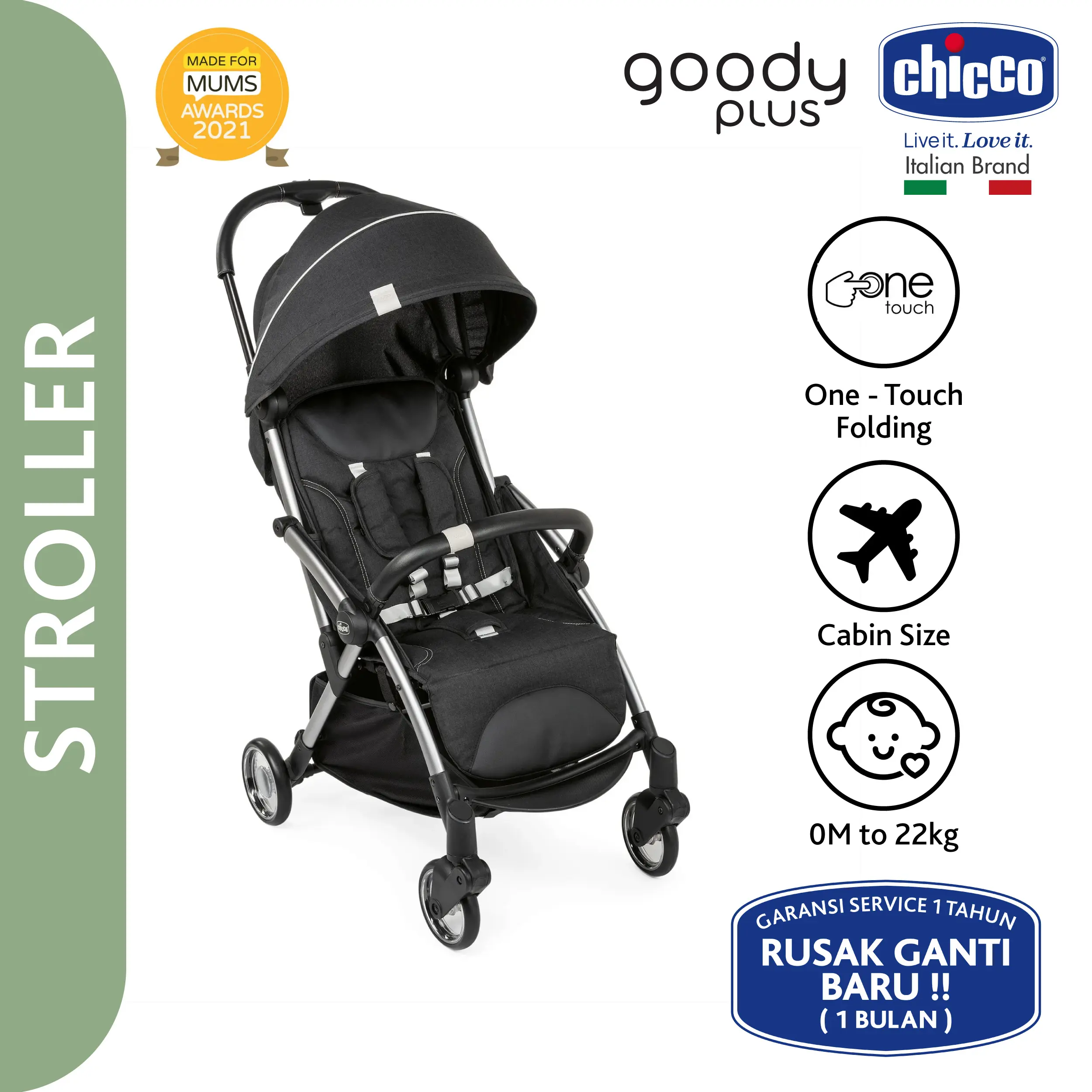 CHICCO Stroller Goody Plus / Cabin Size Stroller / Stroller Kabin / Kereta Bayi / Kereta Dorong Bayi