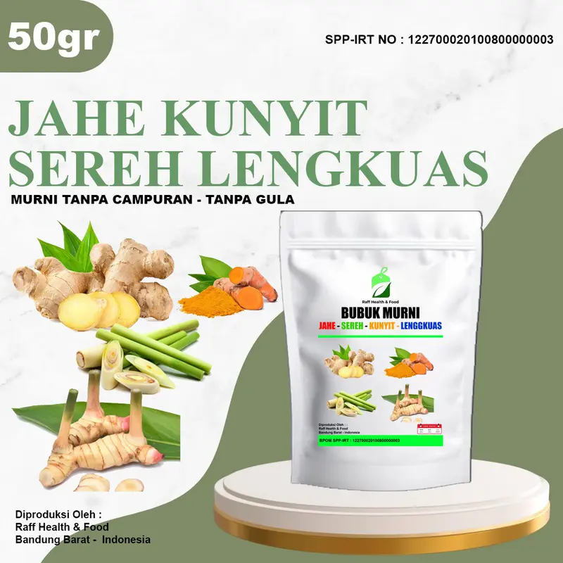 Bubuk Jahe Sereh Kunyit Lengkuas Murni Tanpa Gula Premium 50gr - Minuman 0