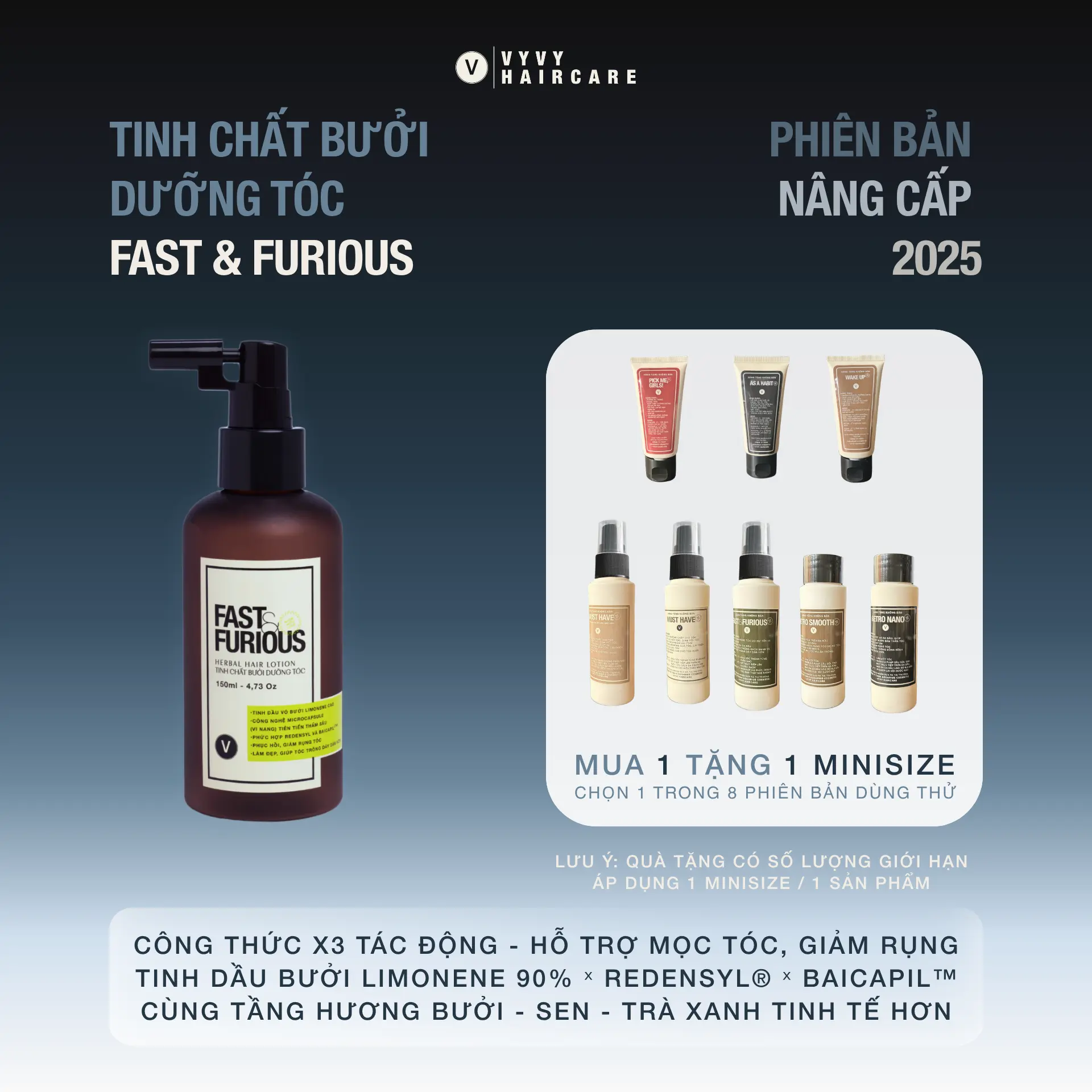 Xịt bưởi tinh chất dưỡng tóc VyVy Haircare Fast & Furious 150ml - Hỗ trợ giảm rụng, cải thiện mật độ tóc với Redensyl & Baicapil