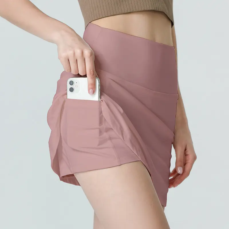JUM High-waisted pocket sports short skirt for women skirt pants for running anti-slip yoga half skirt fitness tennis skirt