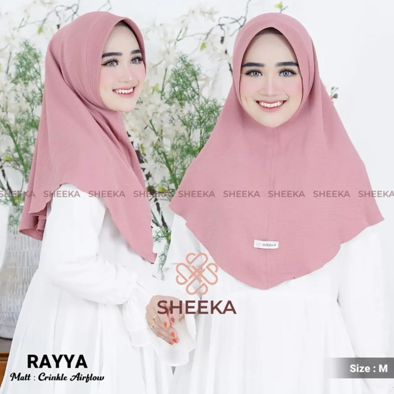 HIJAB KHIMAR CRINKLE AIRFLOW PREMIUM RAYYA PAD TANPA TALI SIZE M Bergo Instan