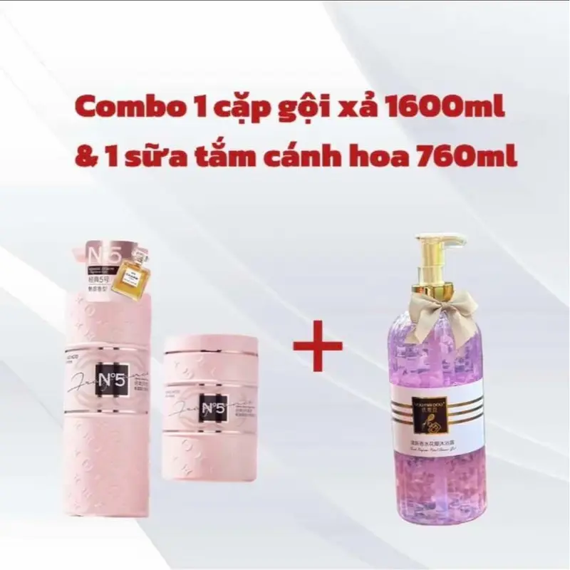 {Combo 3 Món} 1 Cặp Dầu Gội Xả Hương Nước Hoa 1600ml + 1 Chai Sữa Tắm  Cánh Hoa Tươi Hoa Oải Hương Siêu Thơm 500ml  Nữ Women 1