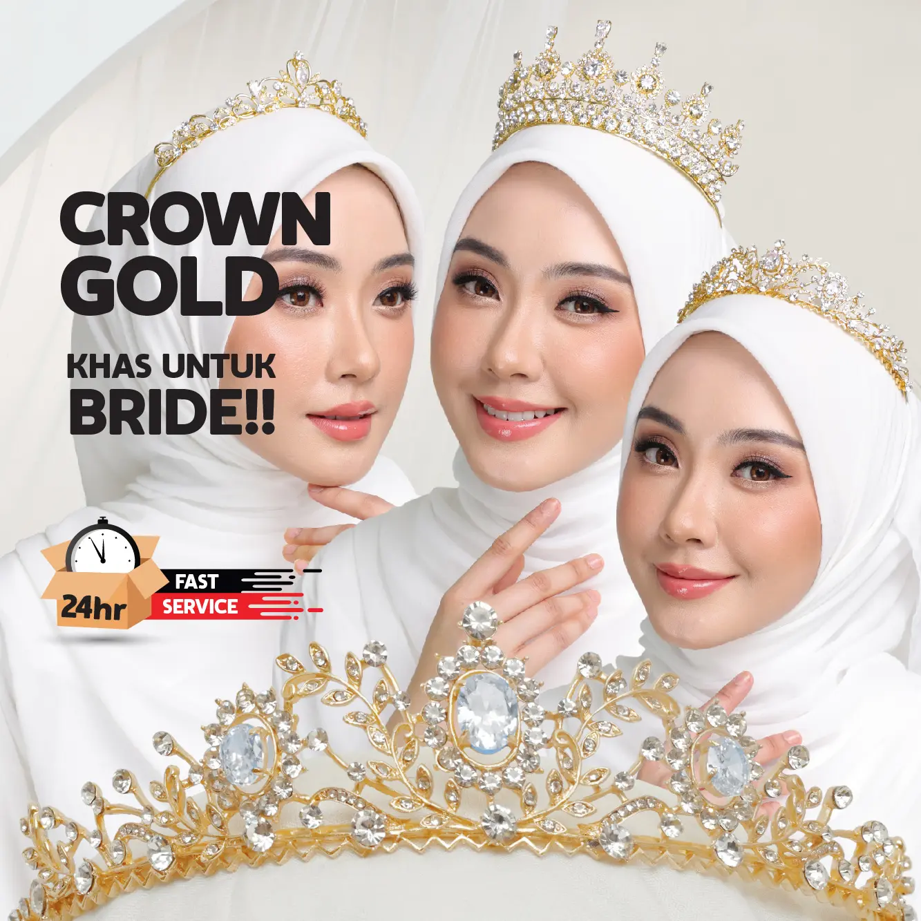 [CROWN Bride GOLD] Zirconia, Crown Rhinestone, Crown Tunang, Crown Nikah, Crown Wedding, Crown Cantik, Silver Crown - MyPuteri