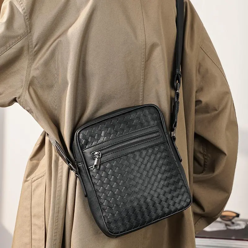 2024 New Woven Small Square Bag Men's Bag Young Men's Shoulder Bag Trend Korean Cross Body Bag Casual Small Satchel Bag