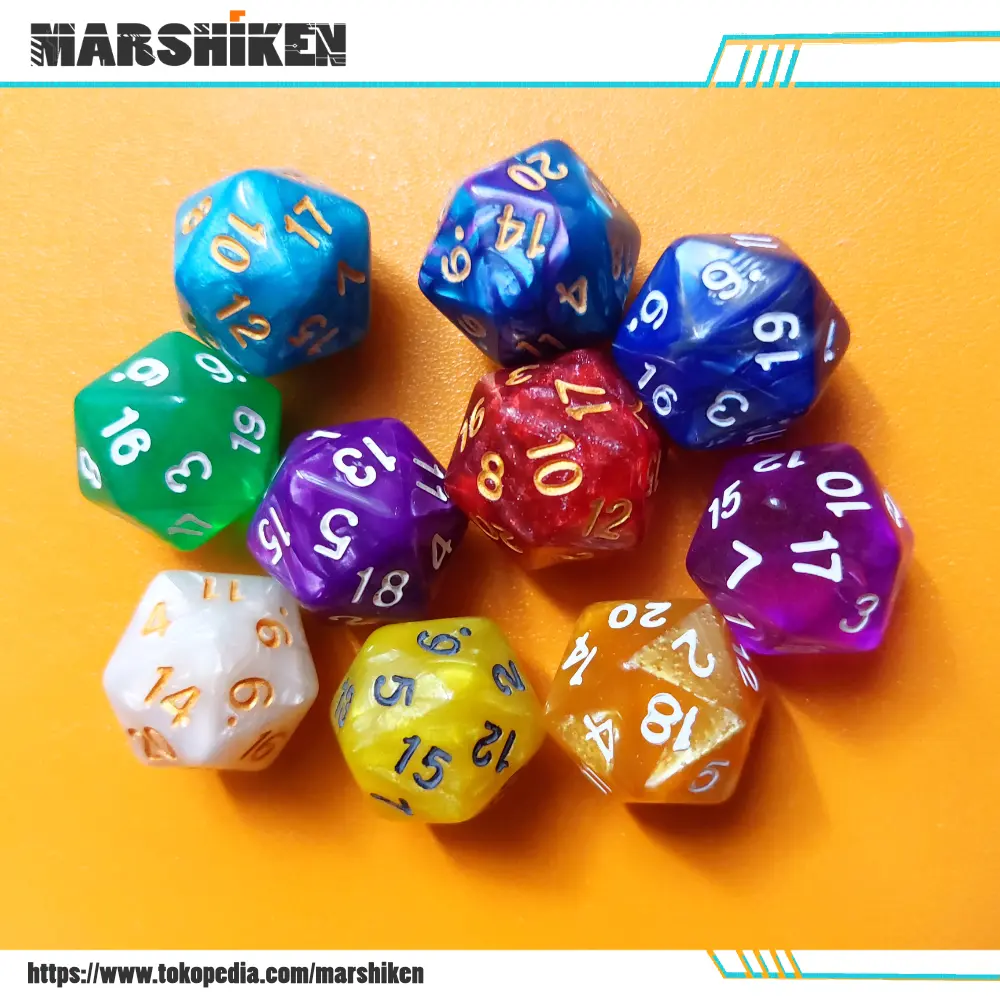 [Satuan] Dadu Dice D20 DND Dungeons & Dragons DnD Table Roleplay Game Plastik Resin Warna Random Hanya Dadu D20 Saja