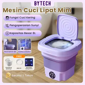 Bytech Mini Portable Folding Mesin Cuci SWM01 Fully Automatic Mother Baby Washing Drying Machine 8L Blue Light Sterilization Lightweight Travel Underwear Cleaning Artifact