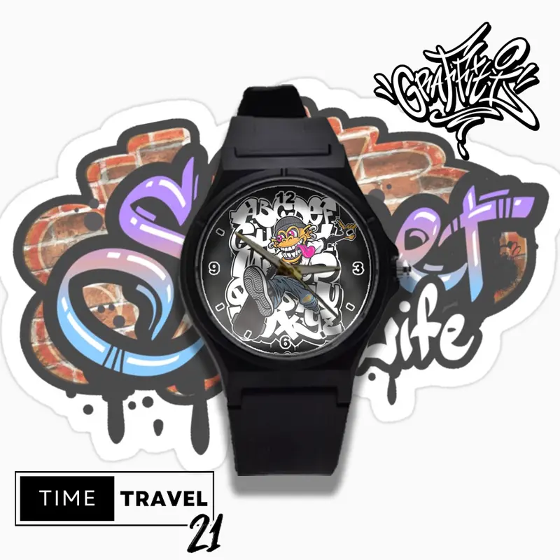 Jam Tangan Unisex Pria /wanita Distro Grafity Strap Ruber Street Art Polos DS0A04 4
