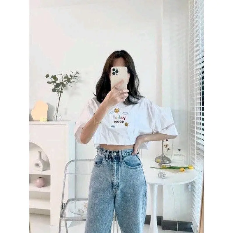 KAOS OVERSIZE CEWEK CROP TODAY MOOD KIYOWO LENGAN PENDEK 3