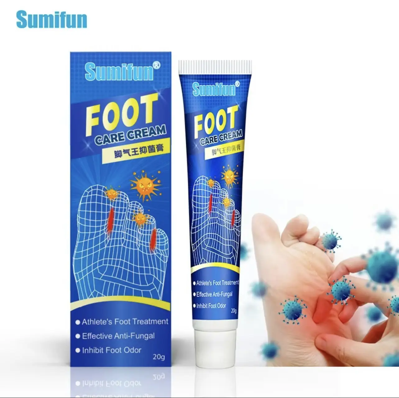 Krim Perawatan Kaki untuk Penawanan Bau dan Gatal, Rawatan Anti-Fungi, Mencerahkan Kulit, Mencegah Bau Kaki, 20g