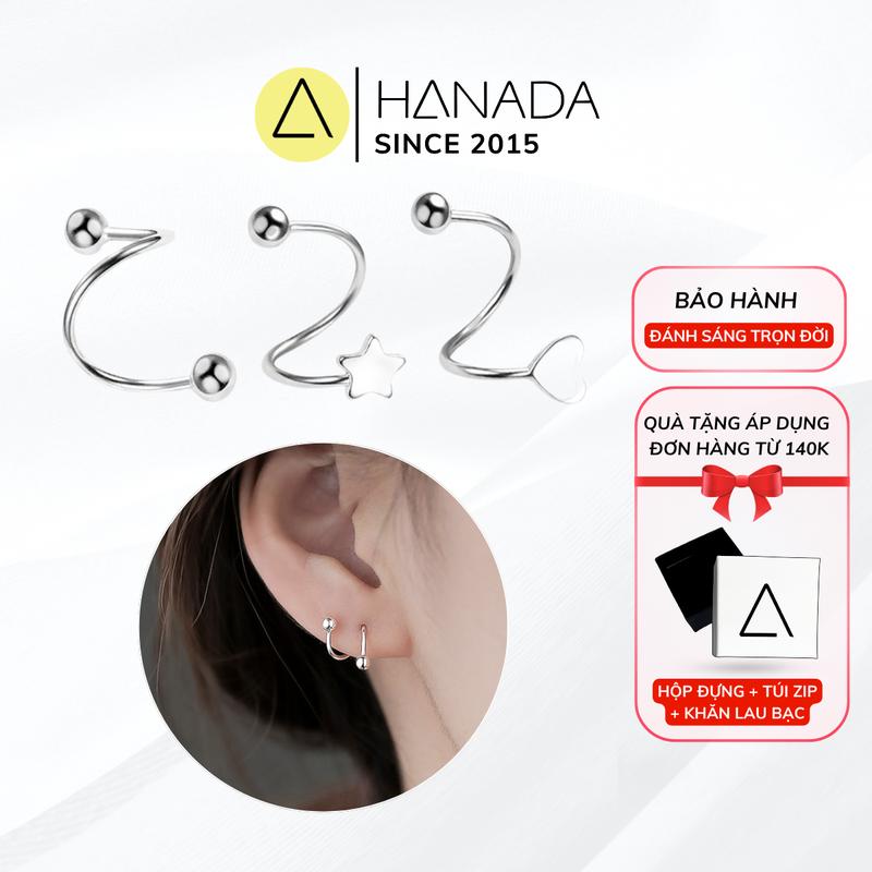  Khuyên Tai Bạc 925 Hanada Chốt Vặn Xoắn Ôm Vành Tai bông tai nam nữ Trơn Cá Tính hoa tai đẹp cho nữ 0888 A11 