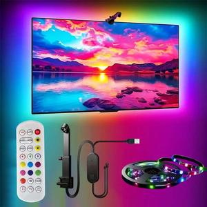 Retroiluminación LED para televisores con cámaras, adecuada para pantallas de 35 a 80 pulgadas, cambio de color RGBIC, se sincroniza con la pantalla y la música, alimentada por USB.