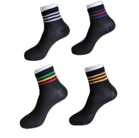 Paket 6 Pasang Kaos Kaki Lembut Nyaman Panjang 3/4 Diatas Semata Kaki Skate Oldschool Motif Stripe Dewasa Lembut 3