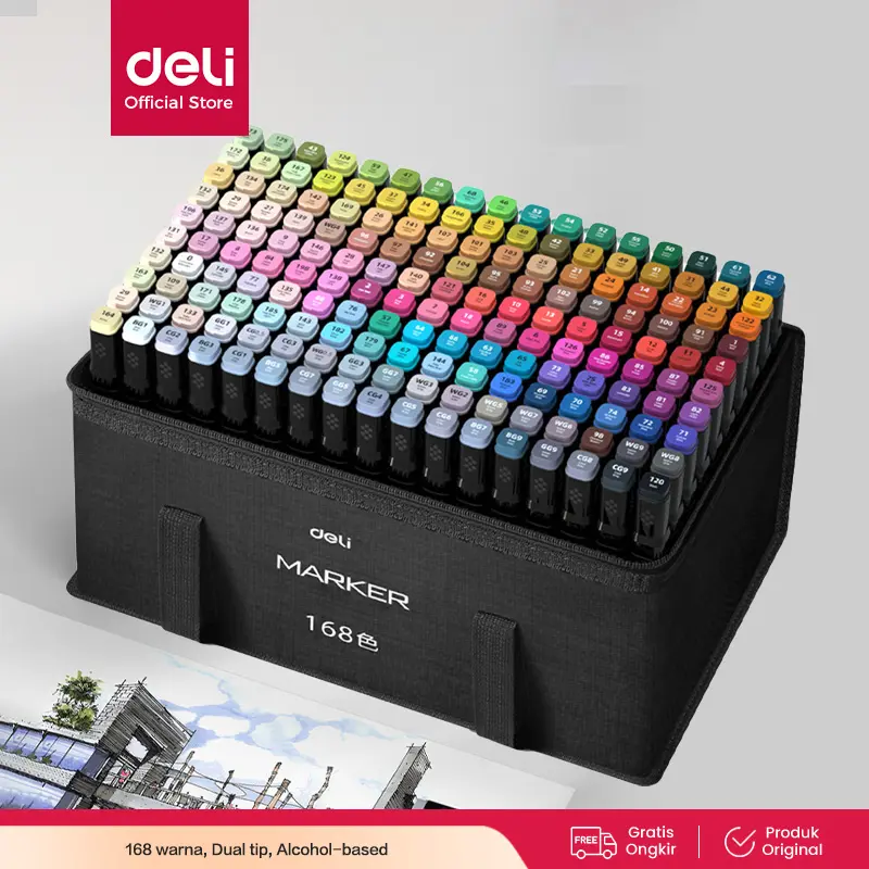 Deli Spidol Sketsa Profesional / Sketch Marker 168 Warna Dual Tip HM902 0