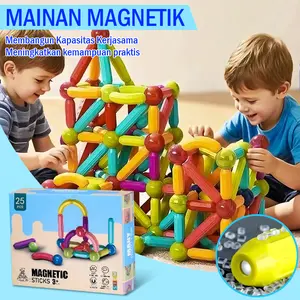【COD】Funtopia 130 pcs Puzzle Magnetik Tongkat & Bola Mainan Pendidikan Awal Pengembangan Intelektual Montessori Dirakit Magnet Blok Bangunan untuk Anak Laki-laki dan Perempuan Hadiah Kotak Toys fun