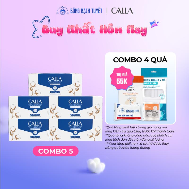 Combo 5 Bông tẩy trang Bông Bạch Tuyết Calla Xỏ Ngón làm sạch da 80 miếng hộp Skincare