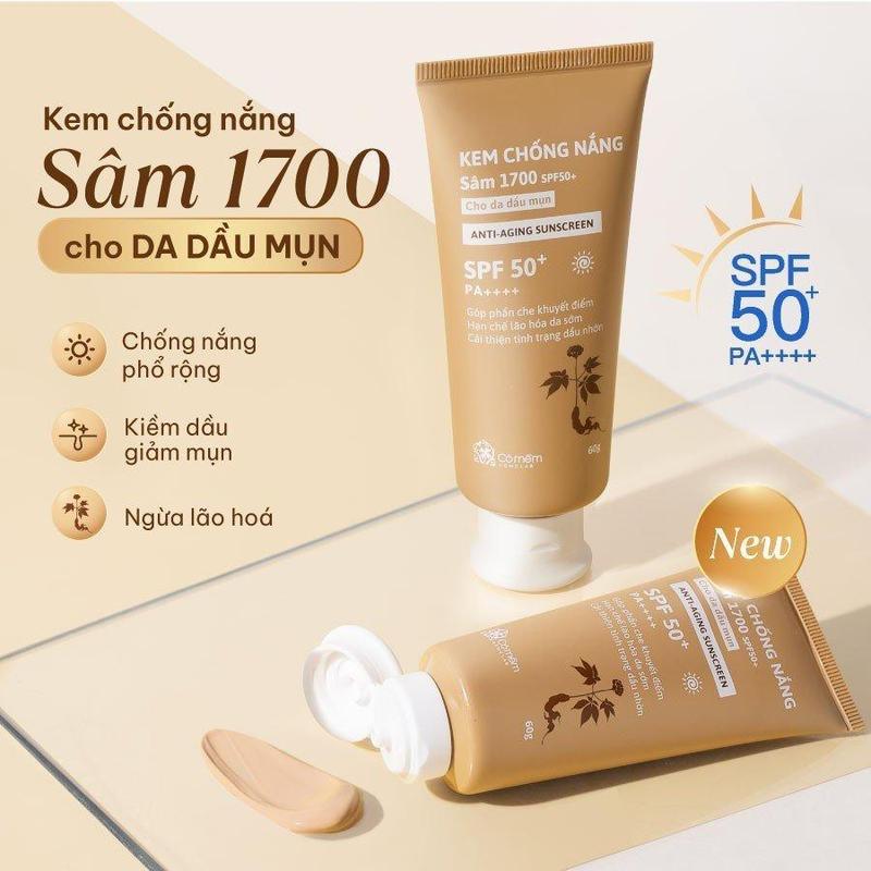 Comem Kem Chống Nắng Sâm 1700 SPF50+ PA++++ Nâng Tone Che Khuyết Điểm Chống Lão Hoá 60g Bảo Vệ Tối Đa Dưỡng Ẩm & Kiểm Soát Dầu Cho Mọi Loại Da real derma skincare