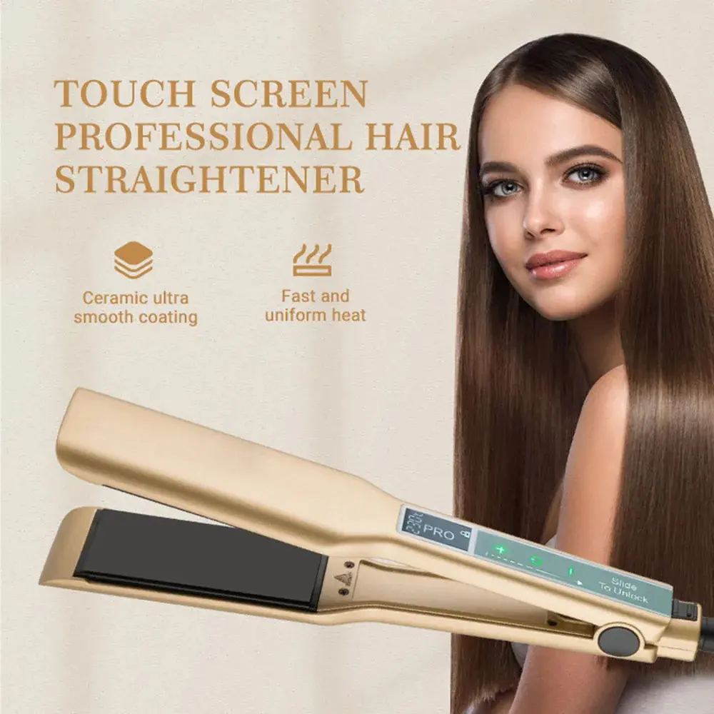 Hair Straightener Smart Touch Screen Ceramic Heating Plate Flat Irons Professional MCH Fast Warm-up Wide Plate LCD Dispaly
